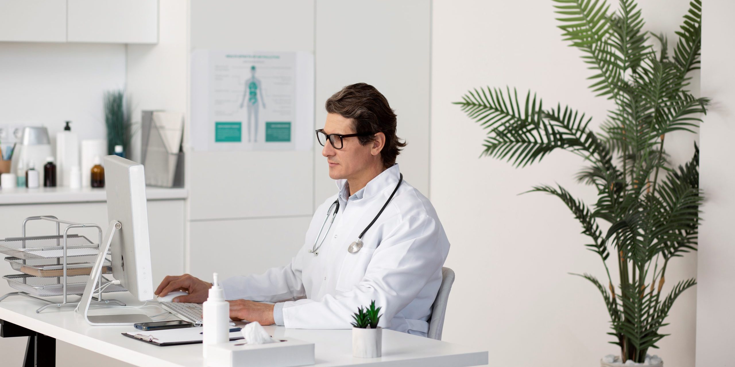 Doctor sitting in office illustrate blog "5 Ideas to Improve the Efficiency of Your Practice"