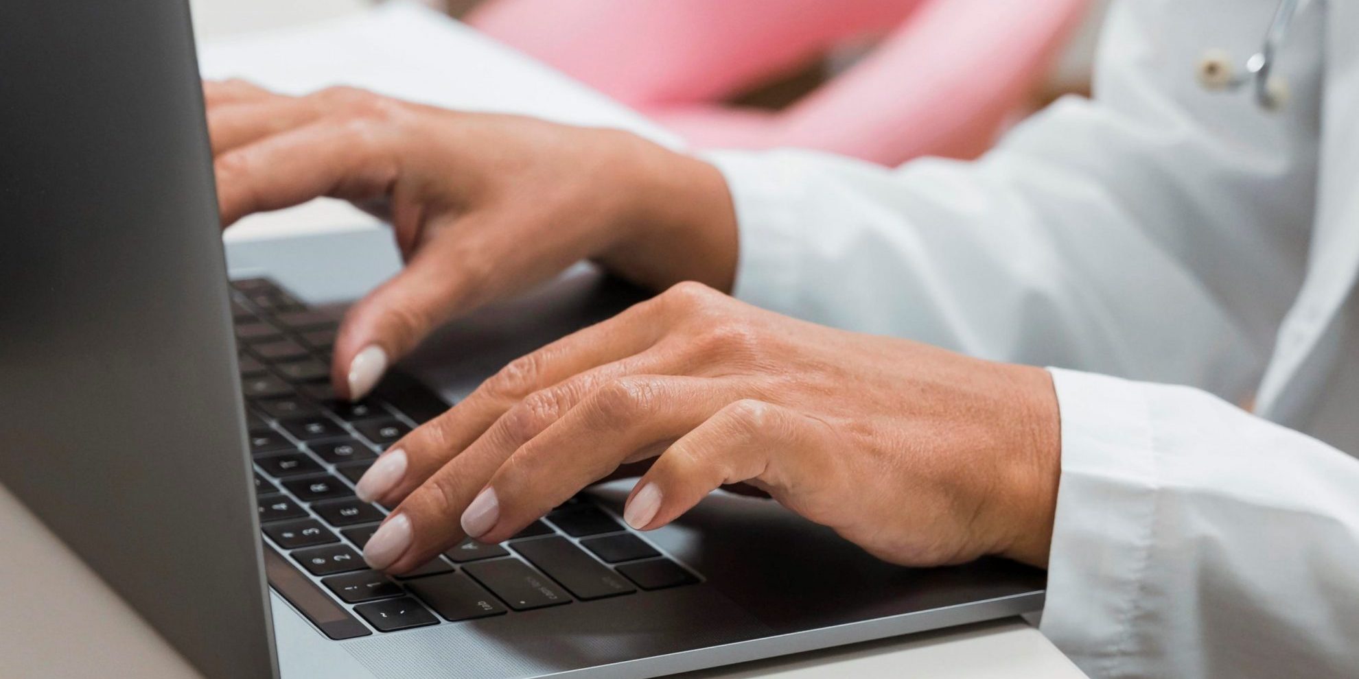 laptop-billing-FP Closeup of woman typing on laptop illustrates blog "zRi%iFzyNAjKWI!T^fff!Xg6 "
