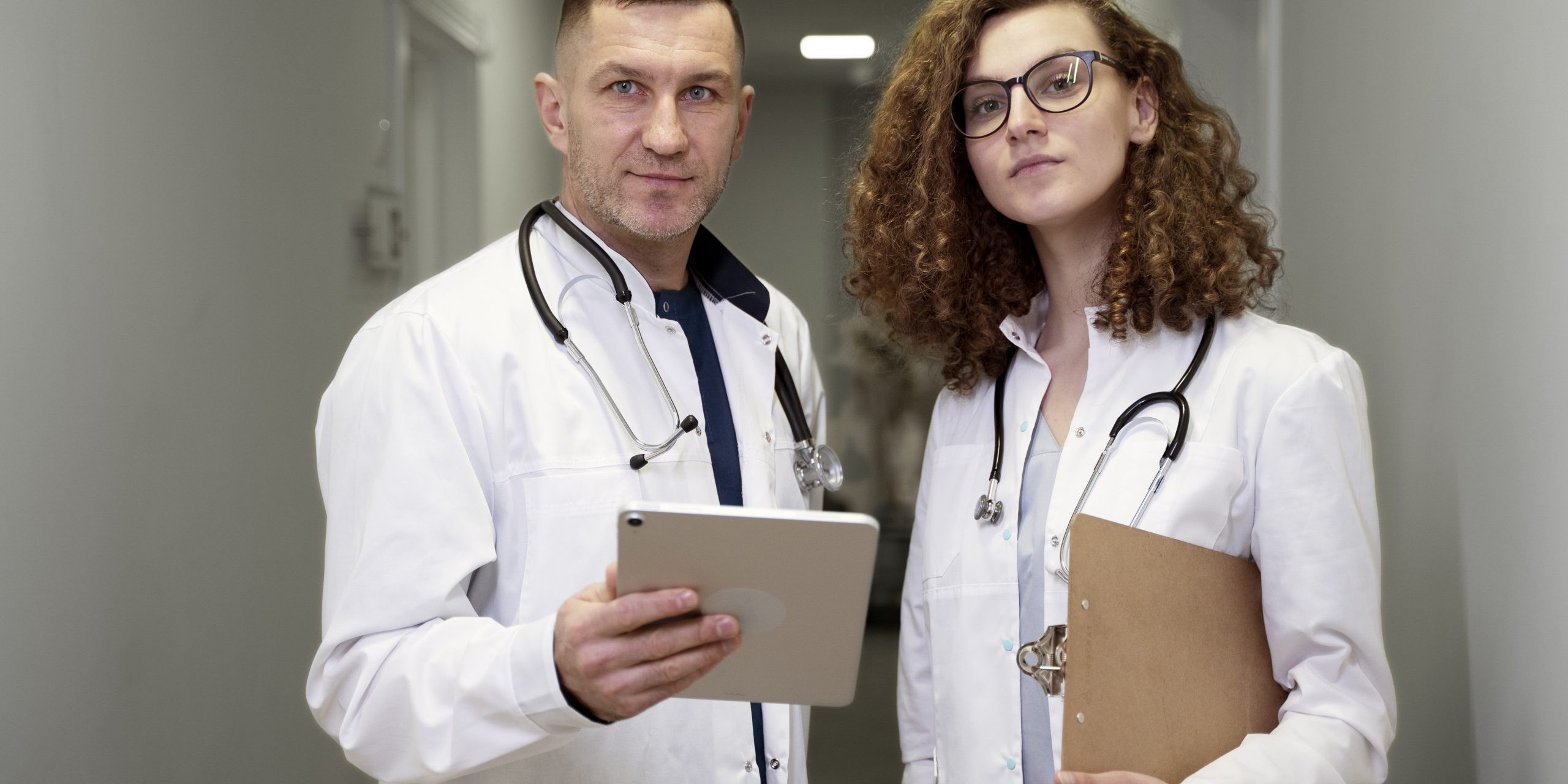 male-female-doctors-fp Male and female doctors illustrate blog "Productivity tips for doctors"