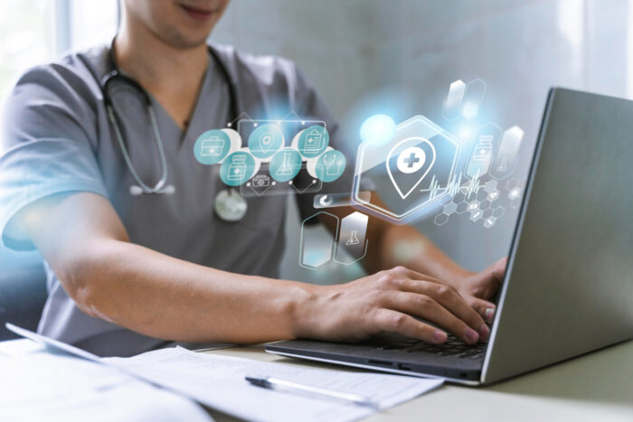 medical-banner-with-doctor-working-laptop - Image 1: "HIPAA compliance in administrative workflows for healthcare practices"