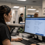 Healthcare staff completing eligibility verification for patient coverage