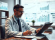 Medical office manager analyzing cash flow predictability and revenue reports