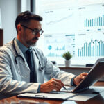 Medical office manager analyzing cash flow predictability and revenue reports