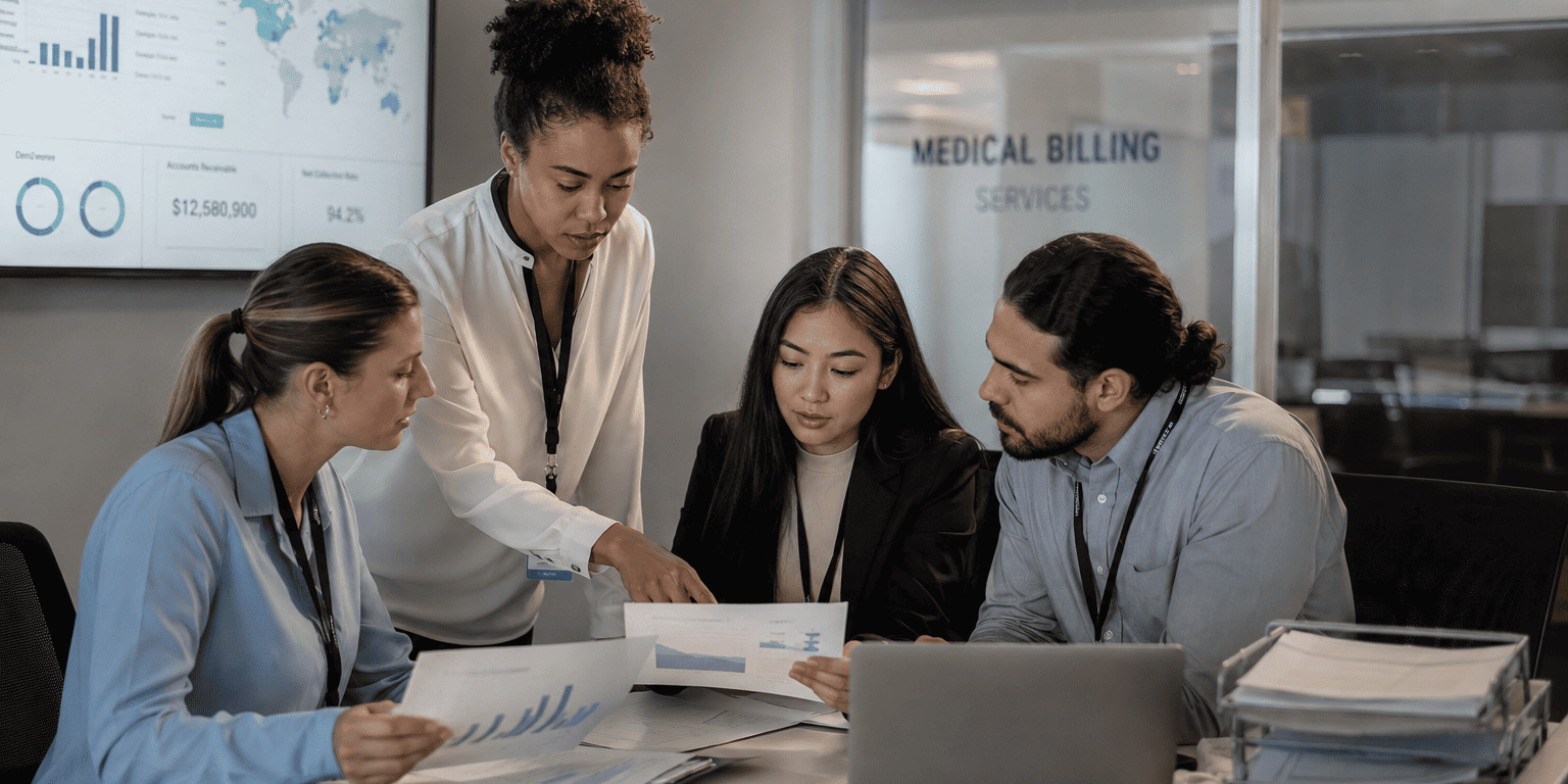 Healthcare administrative team managing revenue cycle burnout and collections workflow